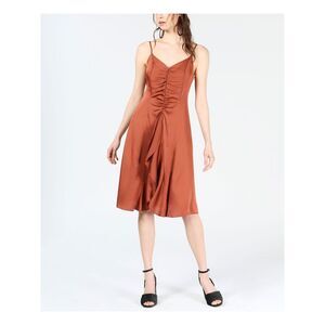 BAR III Womens Brown Spaghetti Strap Below The Knee Party Fit + Flare Dress S